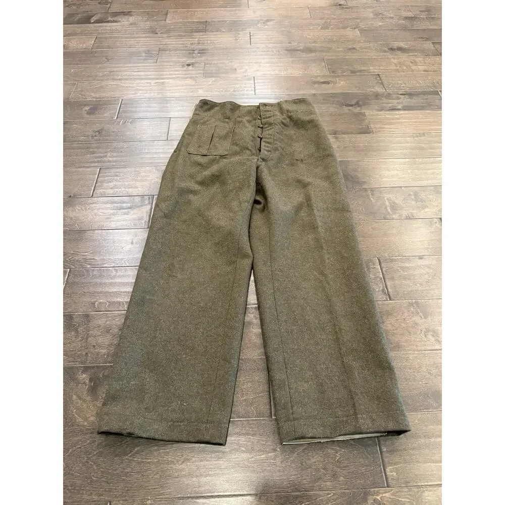 Vintage 50s Army Military Field Trousers Mens Olive Green Wool Pants Size 32x30